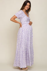 Lavender Floral Cinched Bust Maternity Maxi Dress