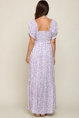 Lavender Floral Cinched Bust Maternity Maxi Dress