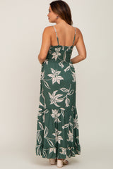 Forest Green Floral Front Twist Maternity Maxi Dress