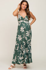 Forest Green Floral Front Twist Maternity Maxi Dress