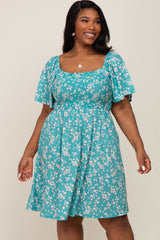 Teal Floral Smocked Maternity Plus Dress