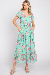 Mint Multi-Color Floral Maternity Maxi Dress