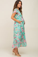 Mint Multi-Color Floral Maternity Maxi Dress