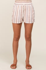 Cream Striped Linen Shorts