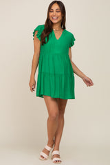 Green Ruffle Sleeve Tiered Maternity Dress
