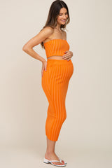 Orange Ribbed Strapless Two Piece Maternity Skirt Set