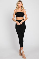 Black Ribbed Strapless Two Piece Skirt Set