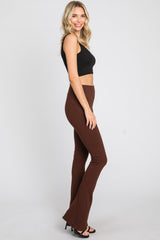 Brown Rib Knit Flare Leggings