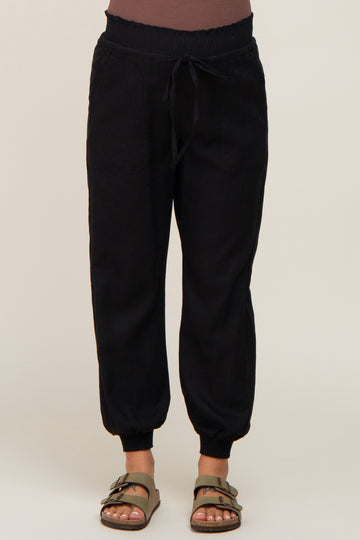 Black Smocked Maternity Joggers