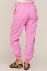 Pink Smocked Maternity Joggers