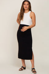 Black Side Slit Maternity Midi Skirt