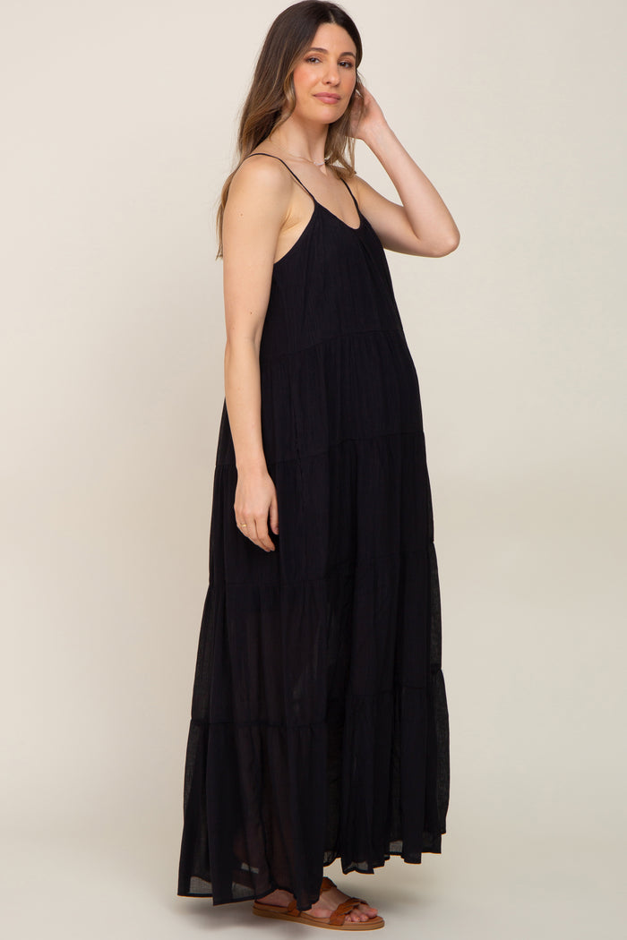 Black Tiered Maternity Maxi Dress