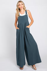 Dark Teal Pocket Front Maternity Wide Leg Jumpsuit