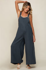 Dark Teal Pocket Front Maternity Wide Leg Jumpsuit