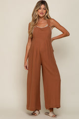 Rust Pocket Front Maternity Wide Leg Jumpsuit