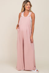 Mauve Sleeveless Wide Leg Maternity Jumpsuit