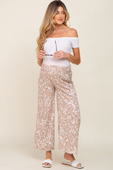 Taupe Leaf Print Wide Leg Maternity Pants