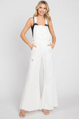 Ivory Denim Distressed Wide Leg Maternity Overalls