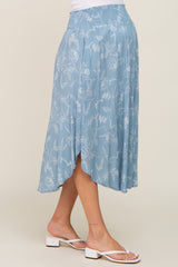 Blue Floral Smocked Round Hem Maternity Midi Skirt