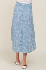 Blue Floral Smocked Round Hem Maternity Midi Skirt