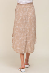 Taupe Floral Smocked Round Hem Maternity Midi Skirt