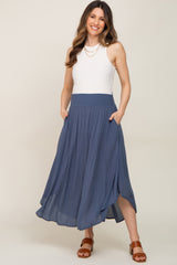 Navy Smocked Maternity Midi Skirt