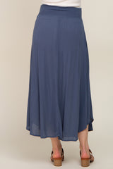 Navy Smocked Maternity Midi Skirt