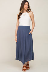 Navy Smocked Maternity Midi Skirt