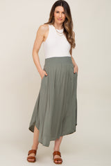 Olive Smocked Maternity Midi Skirt