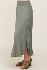 Olive Smocked Midi Skirt