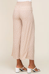 Mauve Leaf Print Smocked Waist Pant