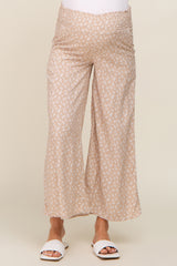 Mauve Leaf Print Smocked Waist Maternity Pant