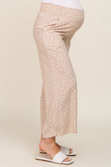 Mauve Leaf Print Smocked Waist Maternity Pant