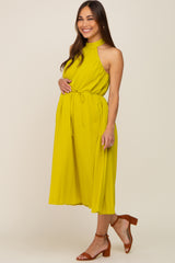 Lime Pleated Halter Maternity Midi Dress
