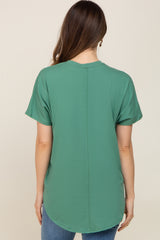 Green V-Neck Short Sleeve Curved Hem Maternity Top