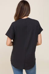 Black V-Neck Short Sleeve Curved Hem Maternity Top