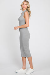 Heather Grey Ribbed Mock Neck Midi Dress