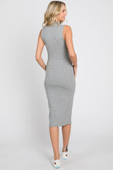 Heather Grey Ribbed Mock Neck Midi Dress