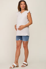 Cream Flounce Cap Sleeve Maternity Top