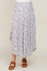 Light Blue Floral Smocked Maternity Midi Skirt