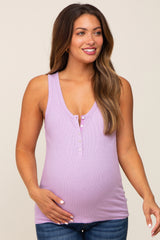 Lavender Ribbed Button Front Maternity Tank Top