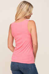 Pink Ribbed Button Front Tank Top