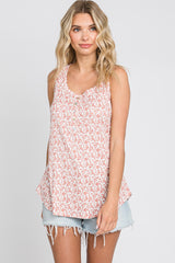 Mauve Floral Front Button Accent Maternity Tank