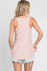 Mauve Floral Front Button Accent Tank