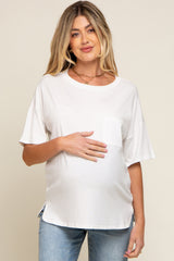 White Short Sleeve Pocketed Maternity Top