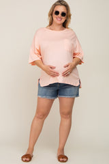 Peach Short Sleeve Pocketed Plus Maternity Top