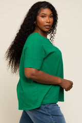 Green Oversized Short Cuffed Dolman Sleeve Tee