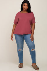 Burgundy Oversized Short Cuffed Dolman Sleeve Tee