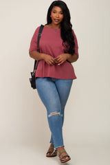 Burgundy Oversized Short Cuffed Dolman Sleeve Tee