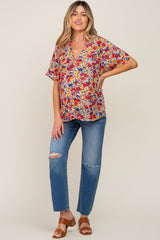 Ivory Floral V-Neck Short Dolman Sleeve Maternity Top